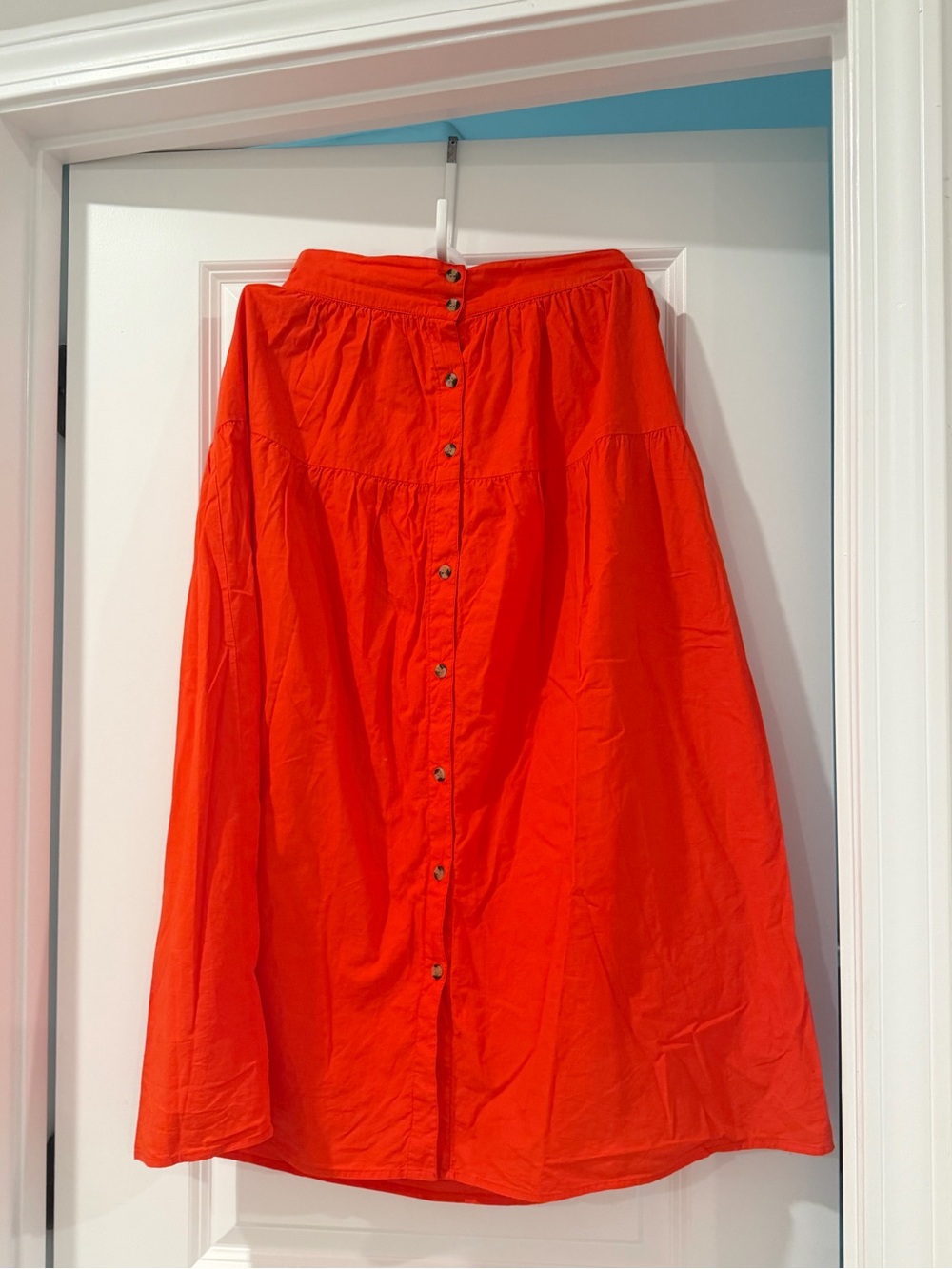 Bright Orange Button-Front Midi Skirt
